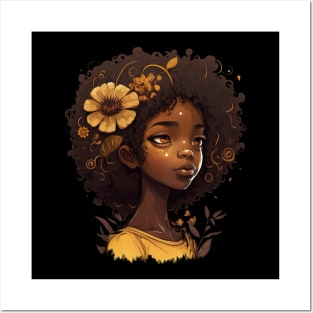 Afro Girl Flowery Posters and Art